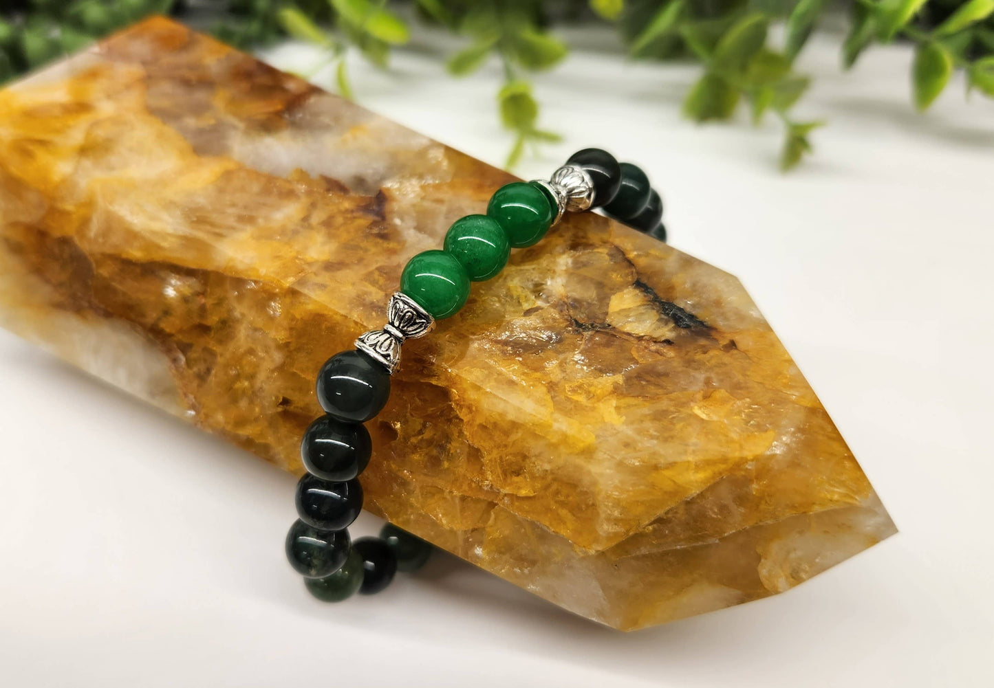 ABUNDANCE: Green Jade(center)/Moss Agate 7.5" long