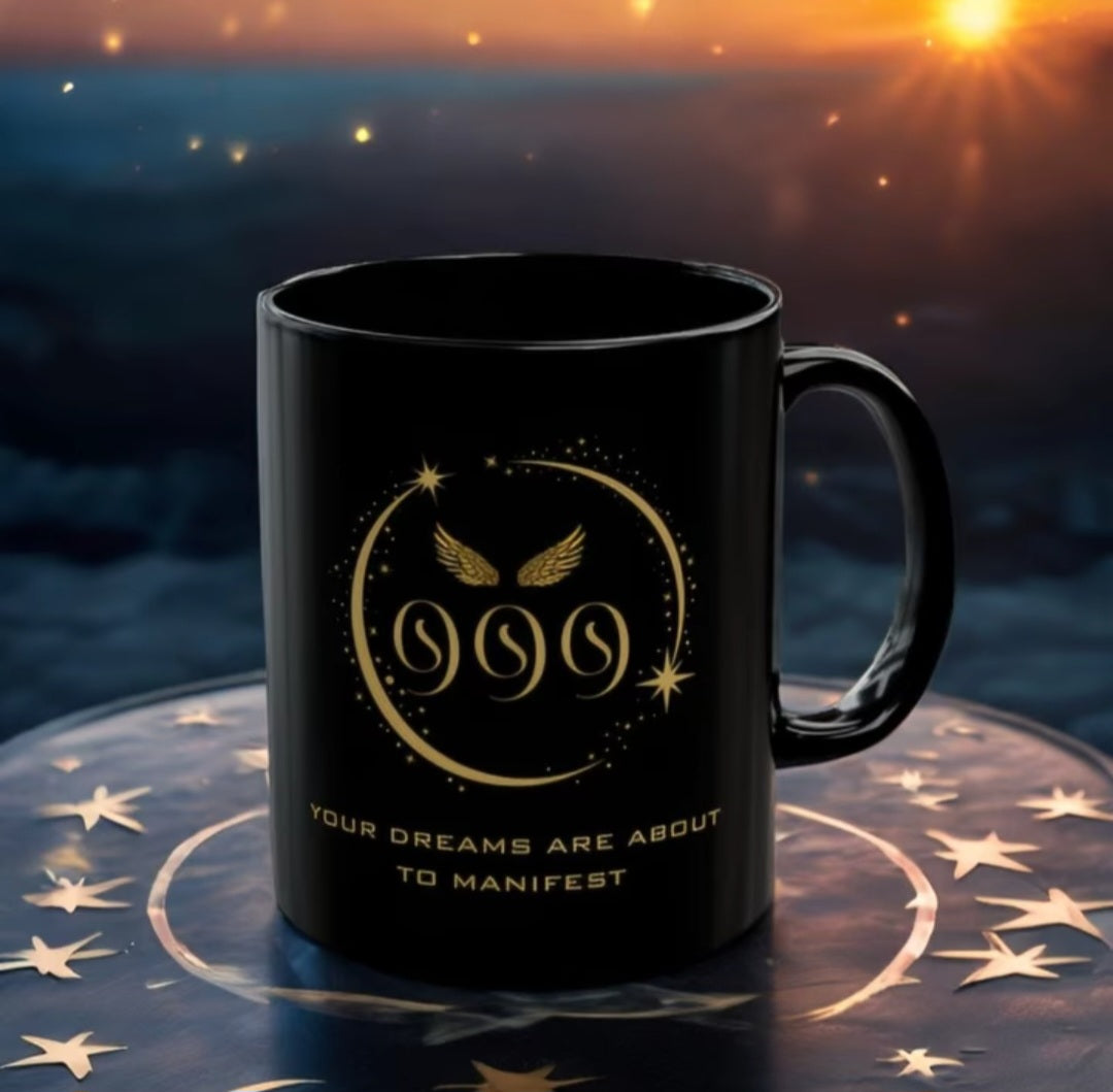 Angel 999 Affirmation DM1111 Black Mug (11oz, 15oz)