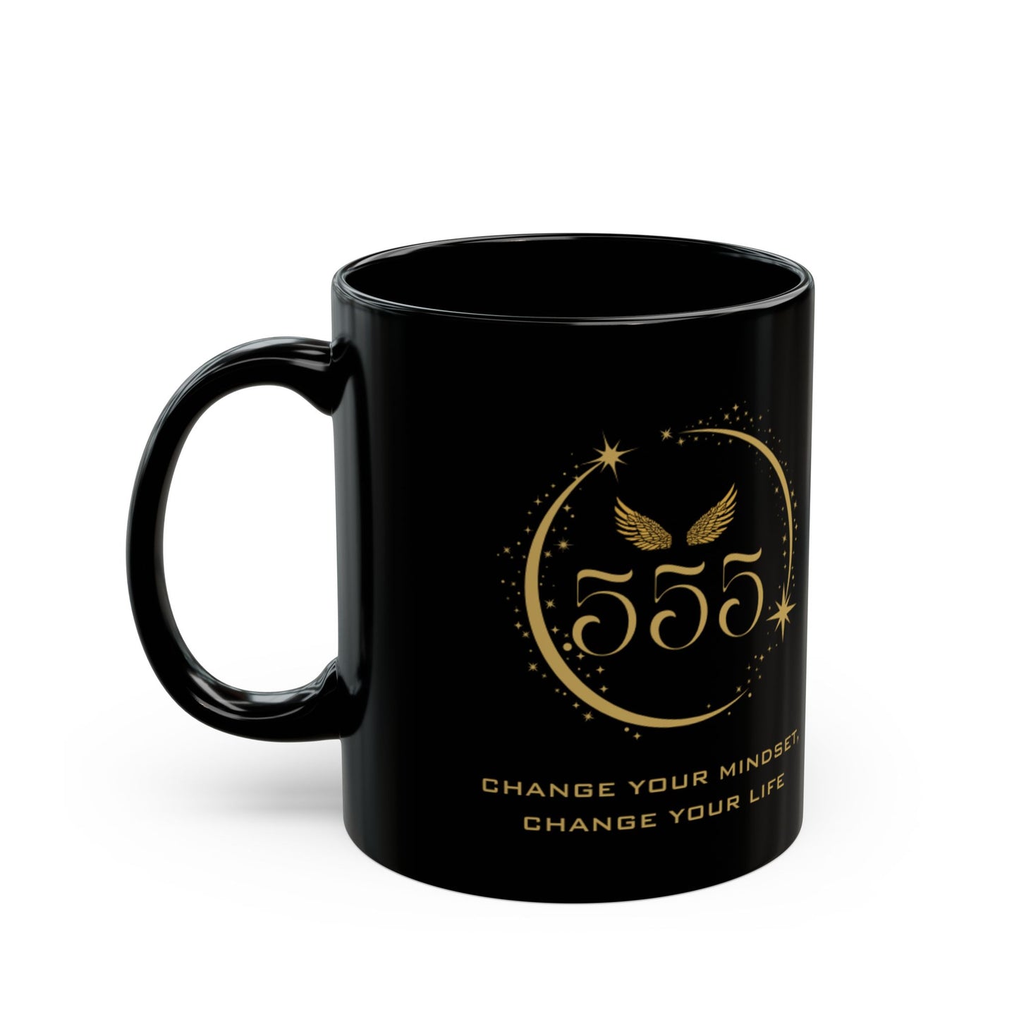 Angel 555 Affirmation DM1111 Black Mug (11oz, 15oz)