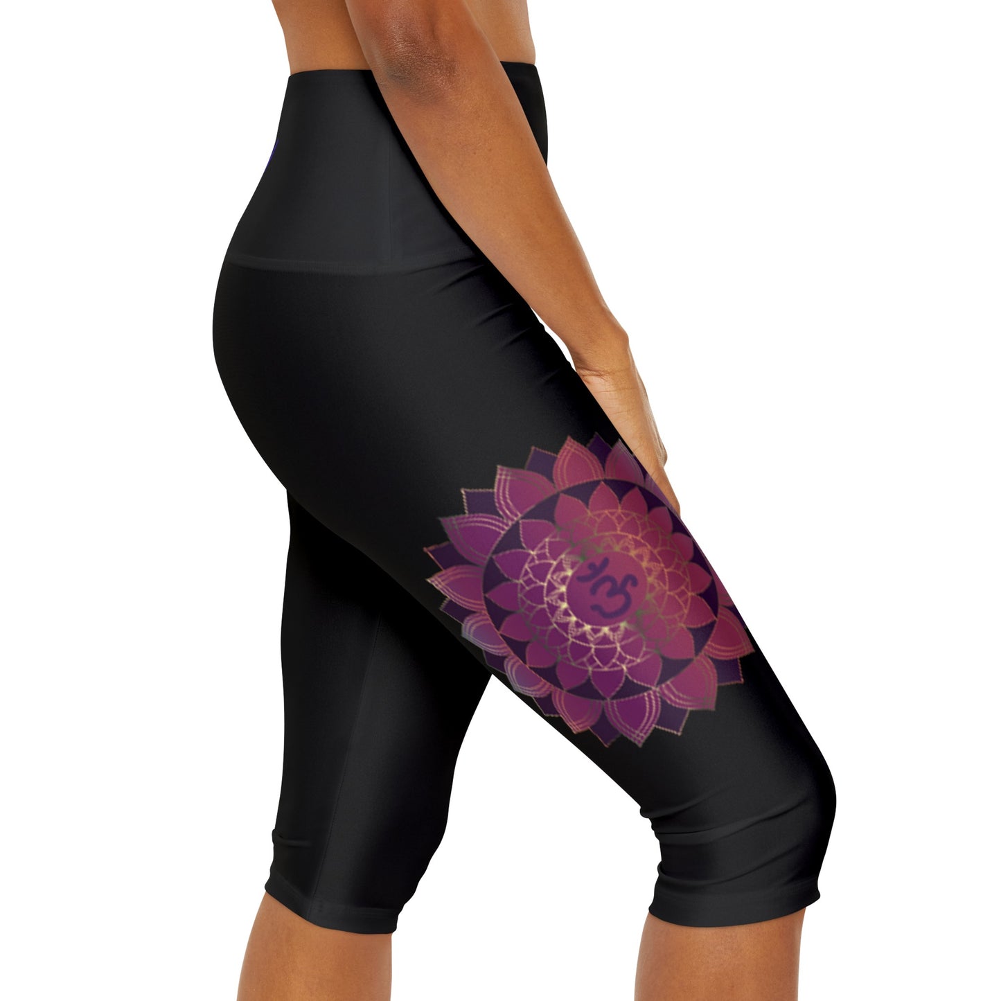 DM1111 Yoga Maroon OM Capri Leggings (AOP)