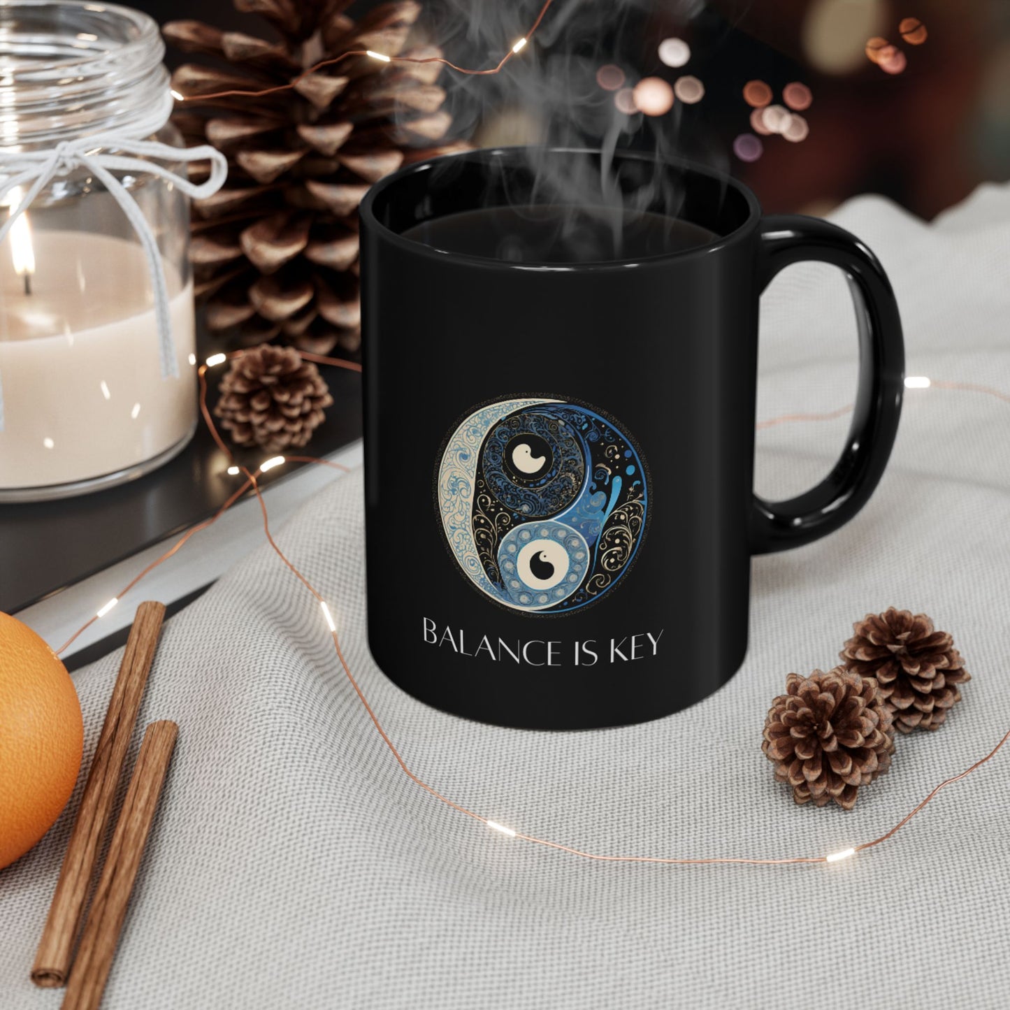 Balance Is Key Blue DM1111 Black Mug (11oz, 15oz)