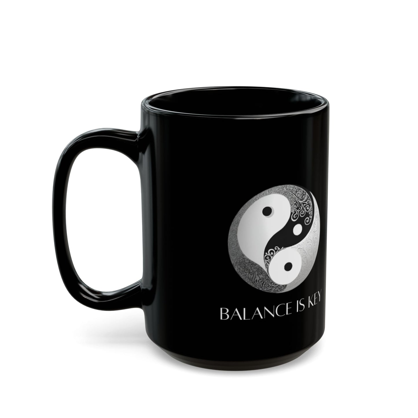 Balance Is Key Grey DM1111 Black Mug (11oz, 15oz)