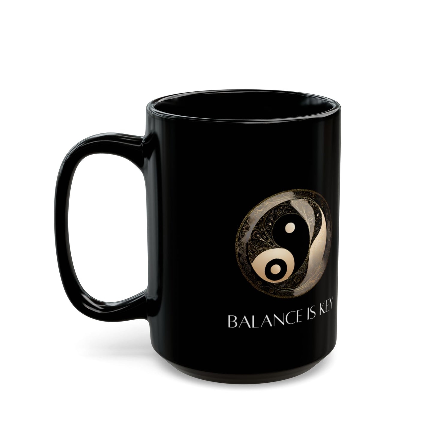 Balance Is Key Gold DM1111 Black Mug (11oz, 15oz)