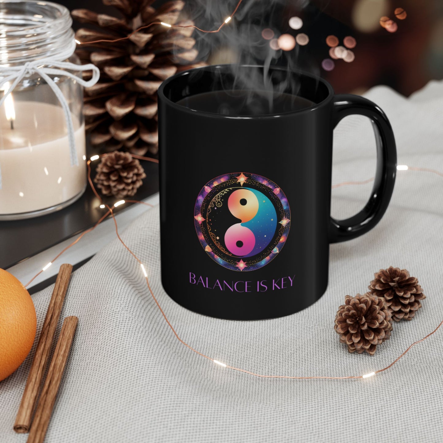 Balance Is Key Purple DM1111 Black Mug (11oz, 15oz)