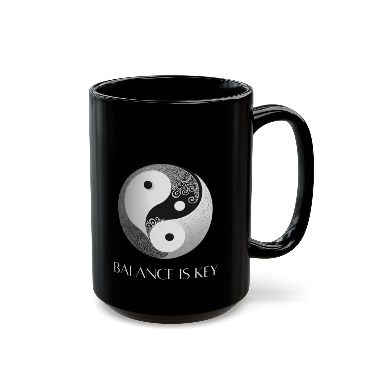 Balance Is Key Grey DM1111 Black Mug (11oz, 15oz)