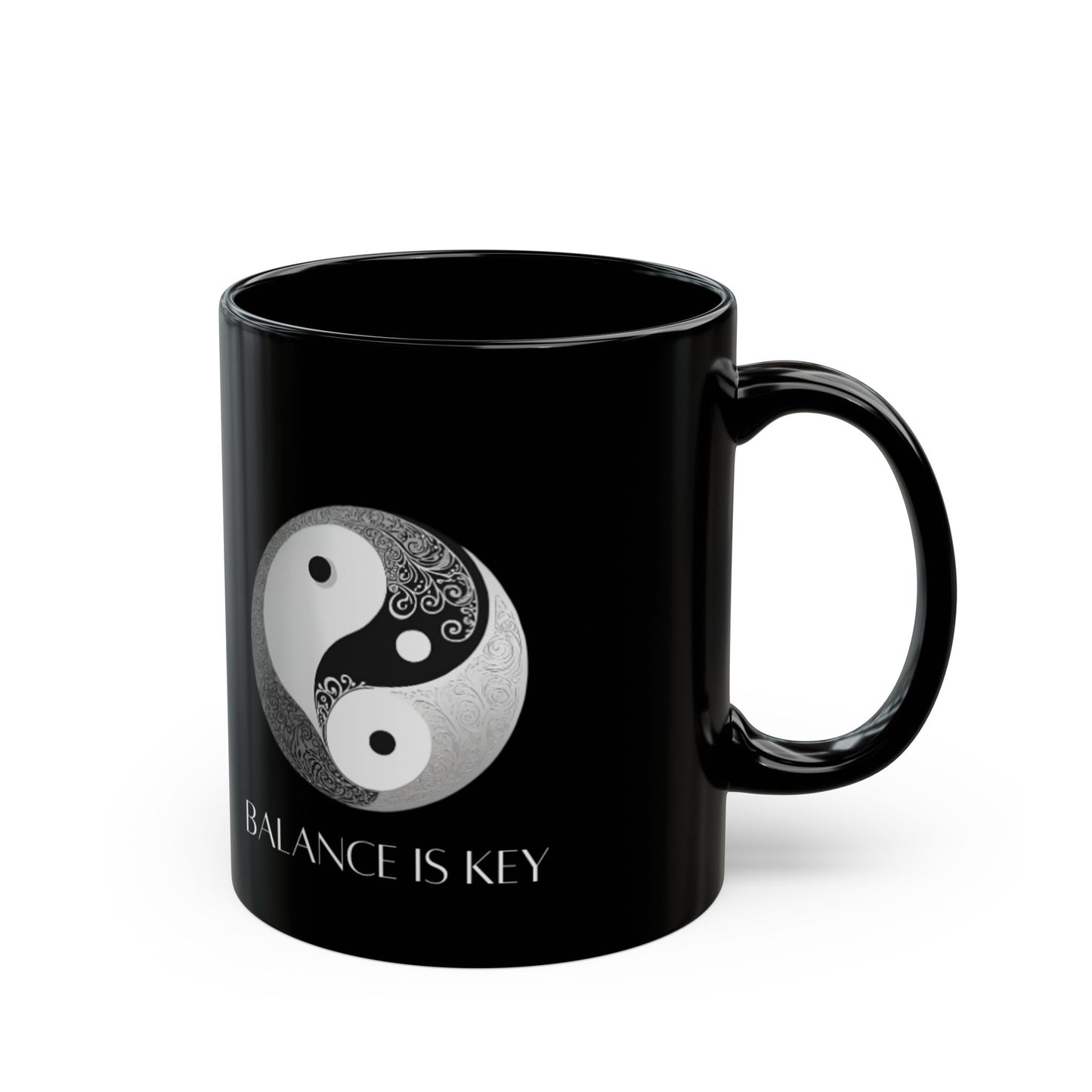 Balance Is Key Grey DM1111 Black Mug (11oz, 15oz)