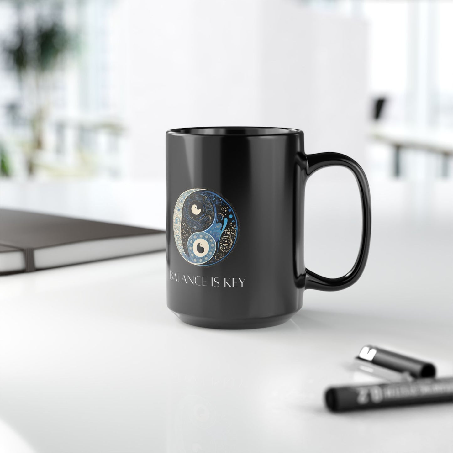 Balance Is Key Blue DM1111 Black Mug (11oz, 15oz)