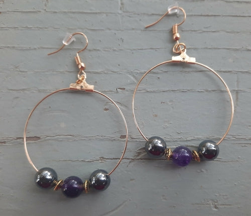 Amethyst Shungite Black Tourmaline Hematite Earrings EMF 5G Protection