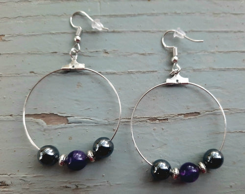 Amethyst Shungite Black Tourmaline Hematite Earrings EMF 5G Protection