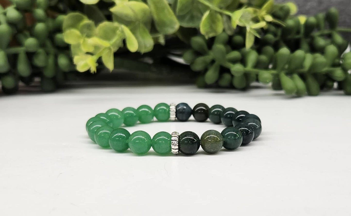 ABUNDANCE - Green Jade & Moss Agate Bracelet  8mm beads