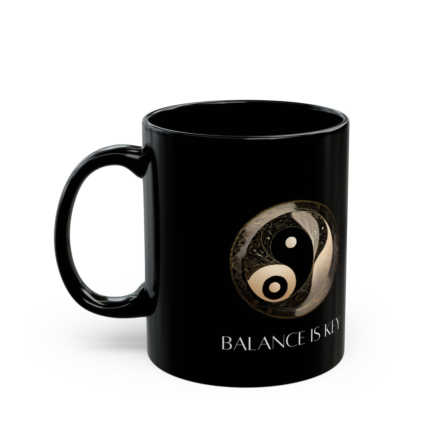 Balance Is Key Gold DM1111 Black Mug (11oz, 15oz)