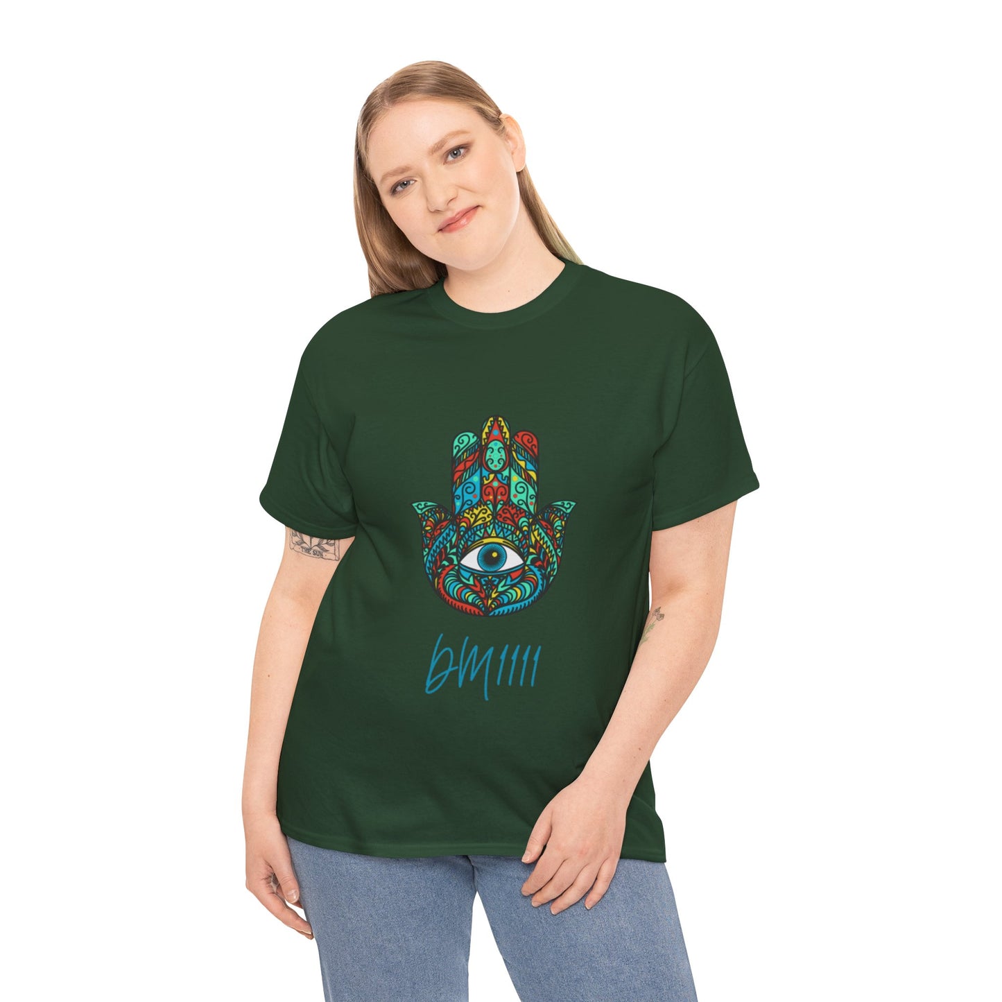 Green Hamsa Hand Eye DM1111 Unisex Heavy Cotton Tee