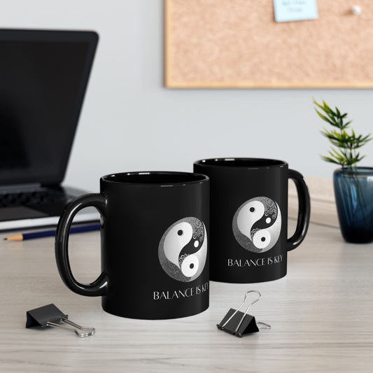 Balance Is Key Grey DM1111 Black Mug (11oz, 15oz)