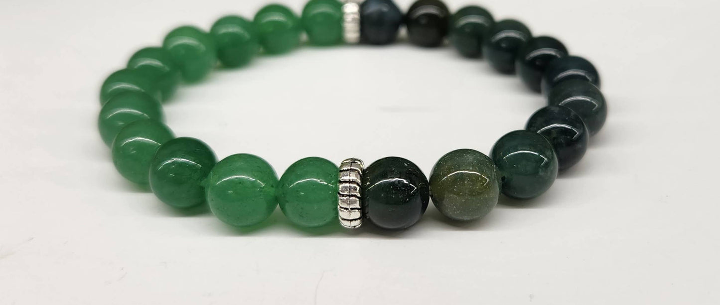 ABUNDANCE - Green Jade & Moss Agate Bracelet  8mm beads