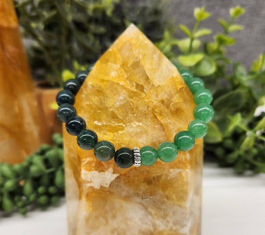 ABUNDANCE - Green Jade & Moss Agate Bracelet  8mm beads