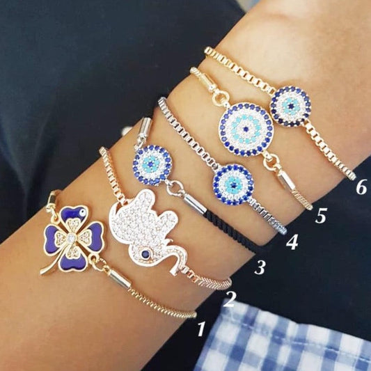 Evil Eye Bracelet Set, Adjustable Bracelet, Lucky Greek Evil Eye