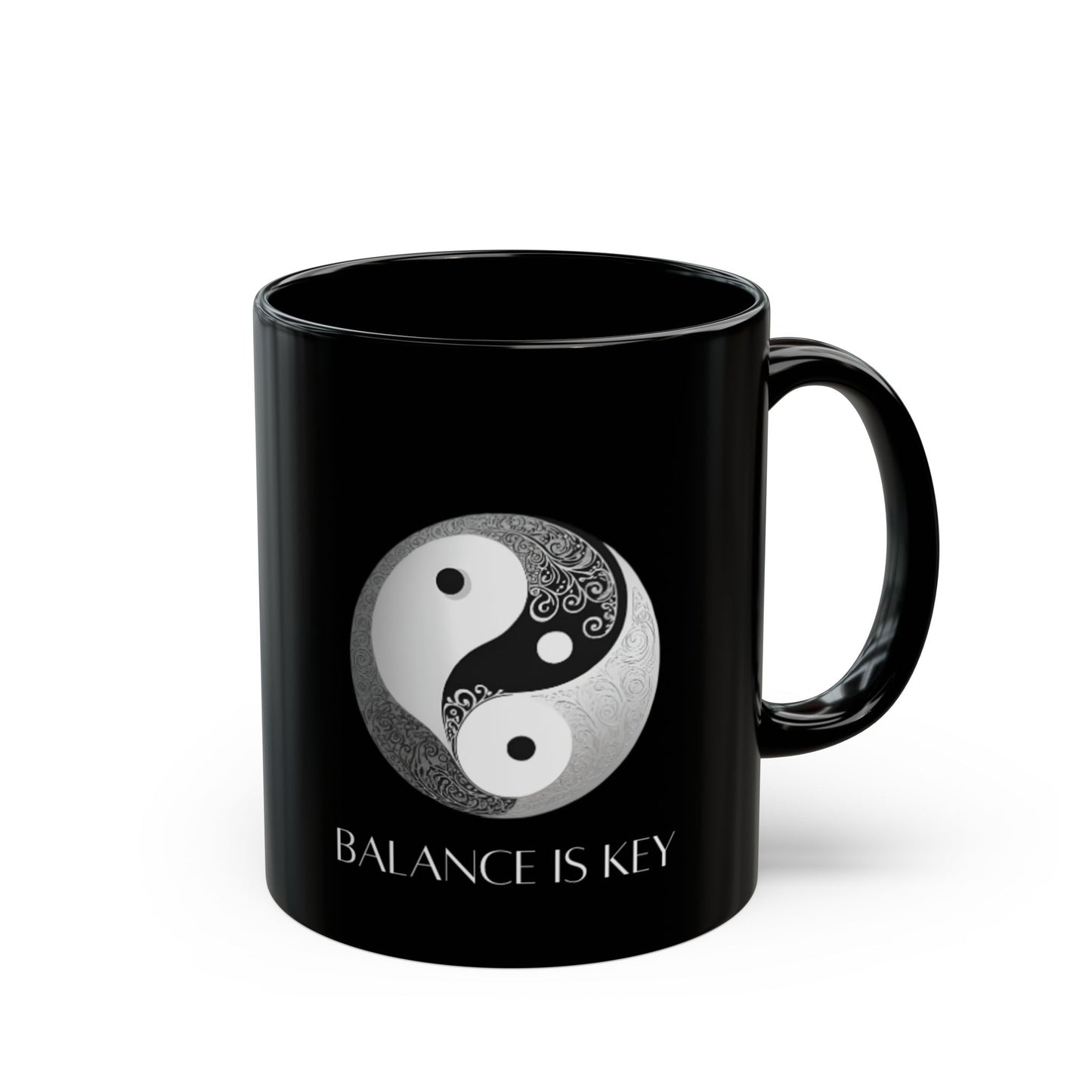 Balance Is Key Grey DM1111 Black Mug (11oz, 15oz)