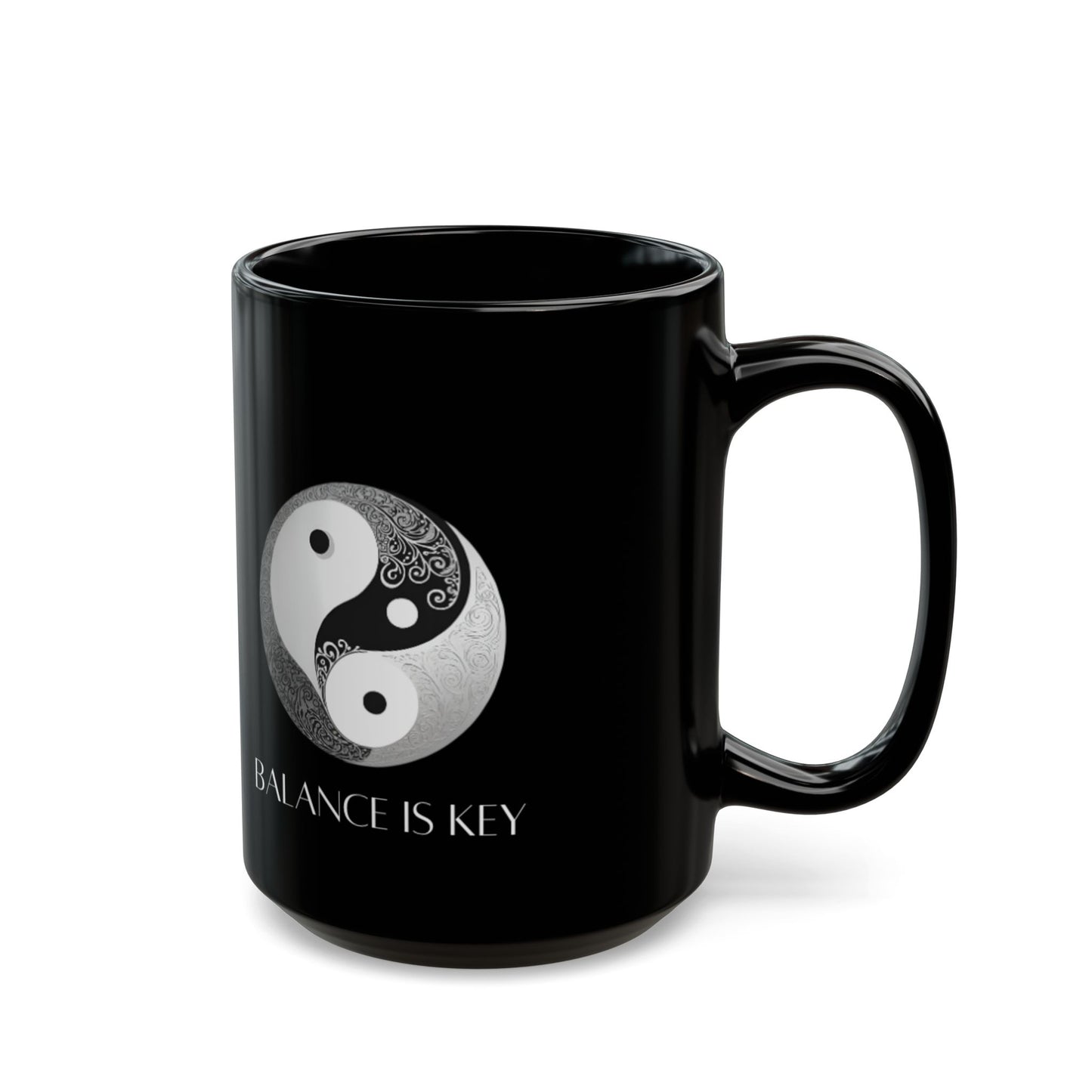 Balance Is Key Grey DM1111 Black Mug (11oz, 15oz)