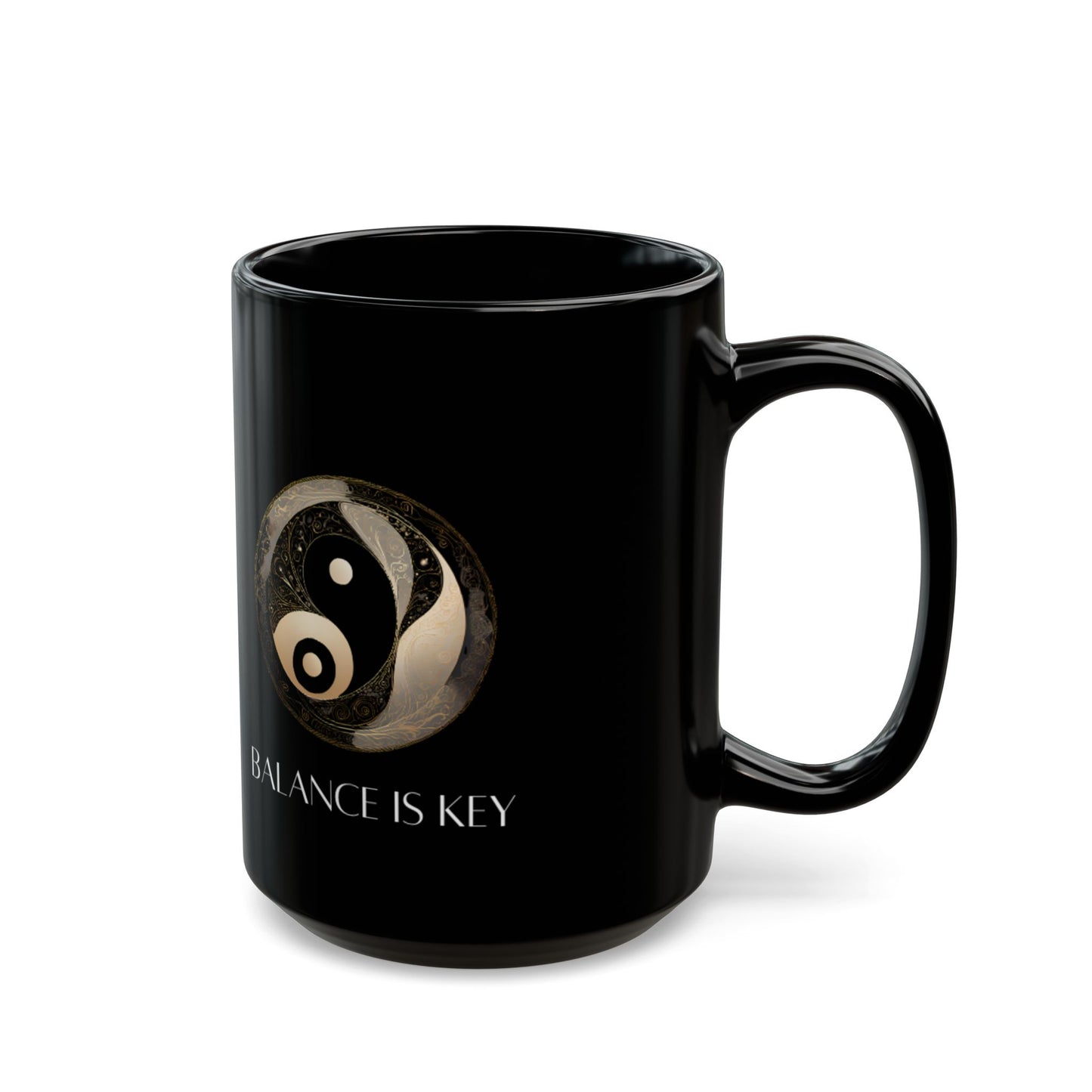 Balance Is Key Gold DM1111 Black Mug (11oz, 15oz)