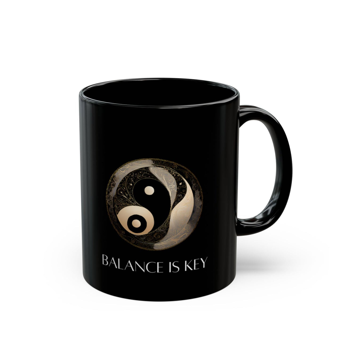 Balance Is Key Gold DM1111 Black Mug (11oz, 15oz)