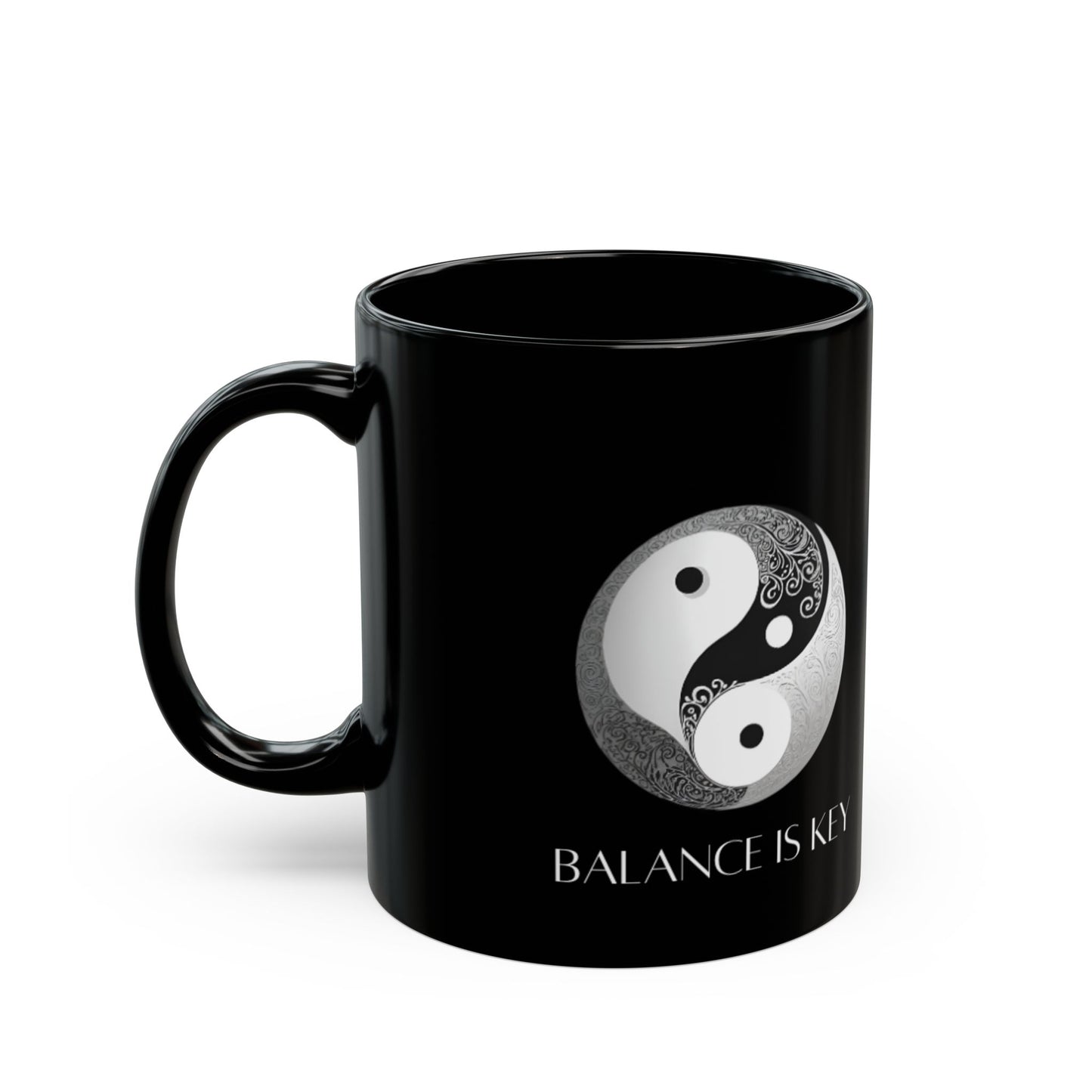 Balance Is Key Grey DM1111 Black Mug (11oz, 15oz)