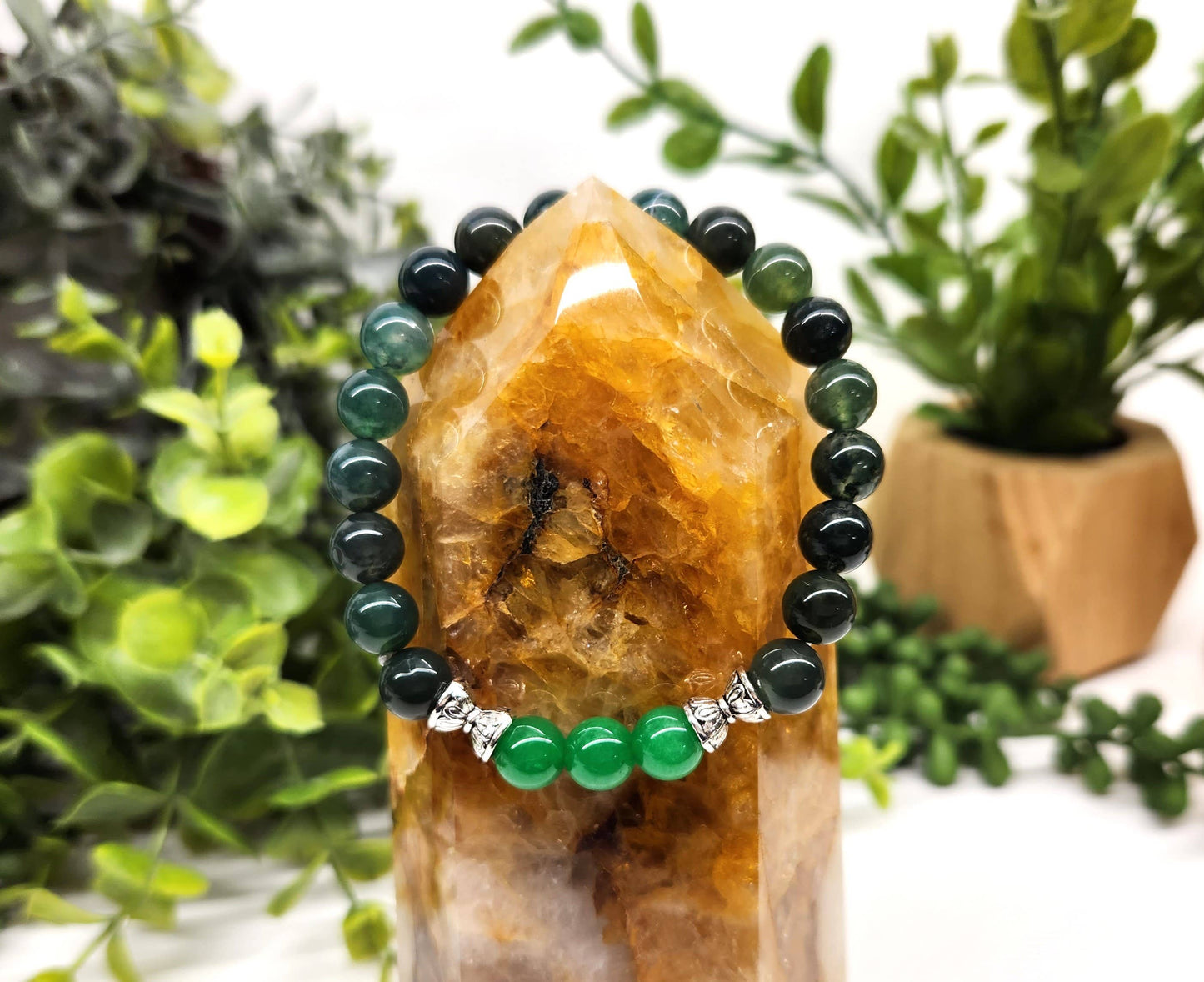 ABUNDANCE: Green Jade(center)/Moss Agate 7.5" long