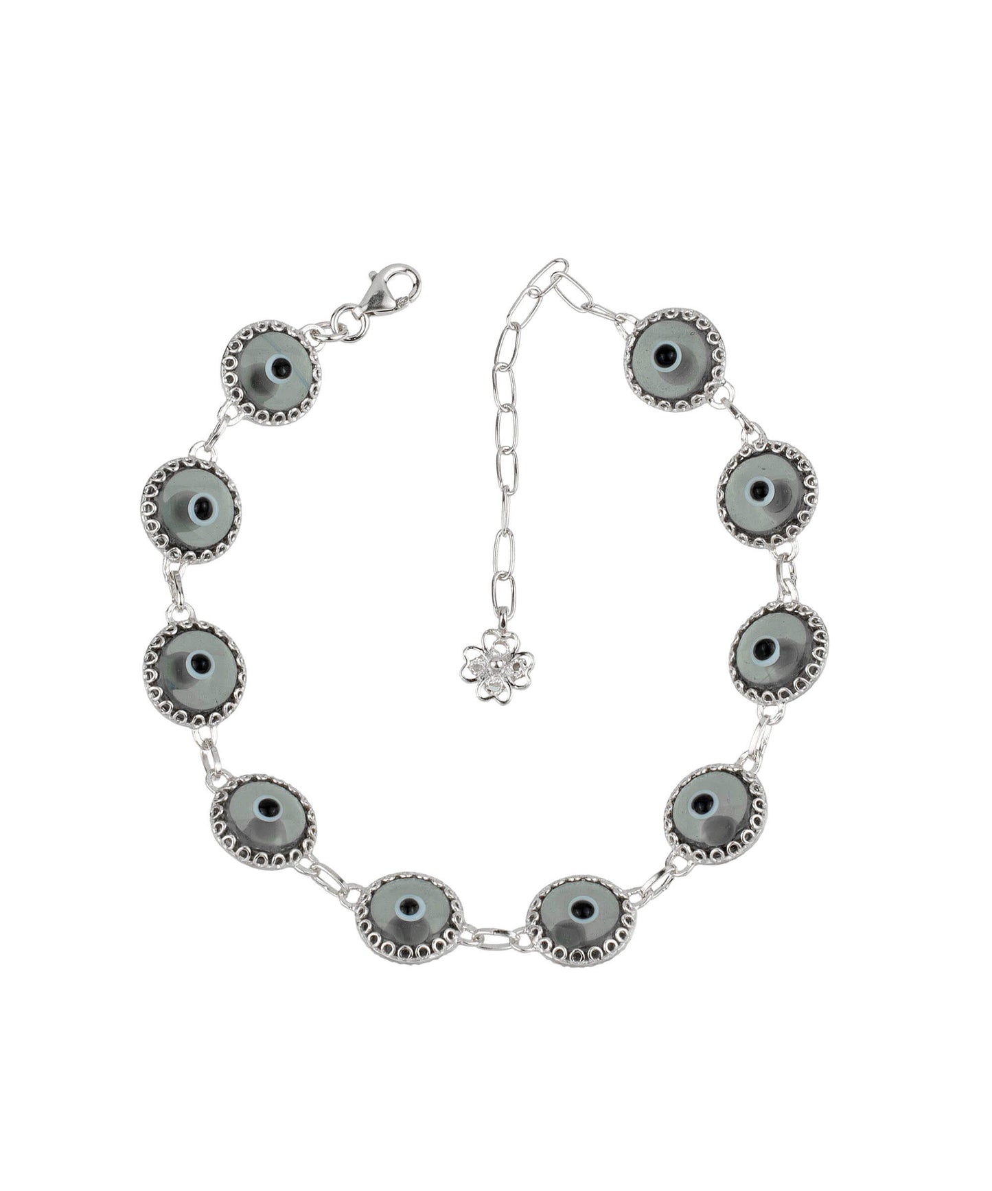 Smokey Evil Eye Woman Sterling Silver Adjustable Link Bracelet