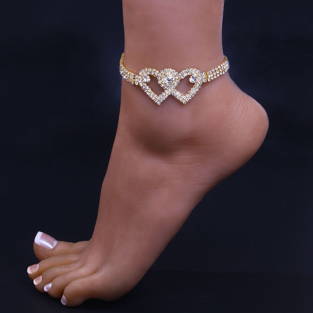 Double Heart Beach Anklet Bracelet for Women