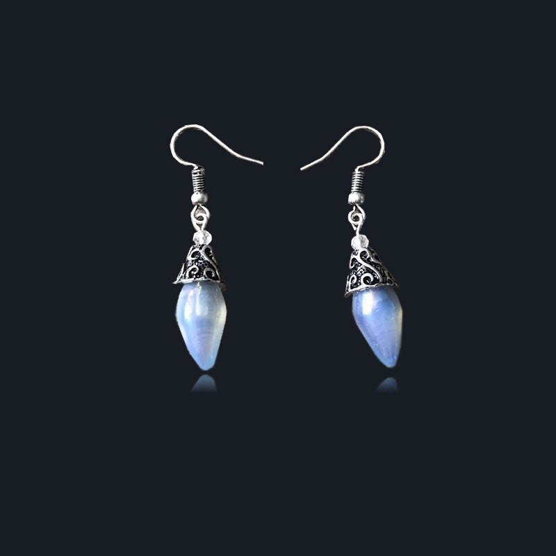 Dangling Chandelier Drop Moon Light Stone Earrings in 14K White Gold