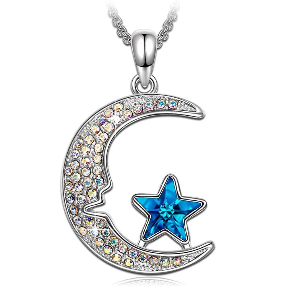 Aurora Borealis Cresent Moon and Star Necklace, ITALY Design