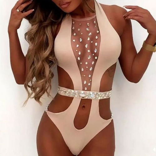 New Women Sexy Swimsuit Shiny Swimwear With Rhinestone Belt Chest