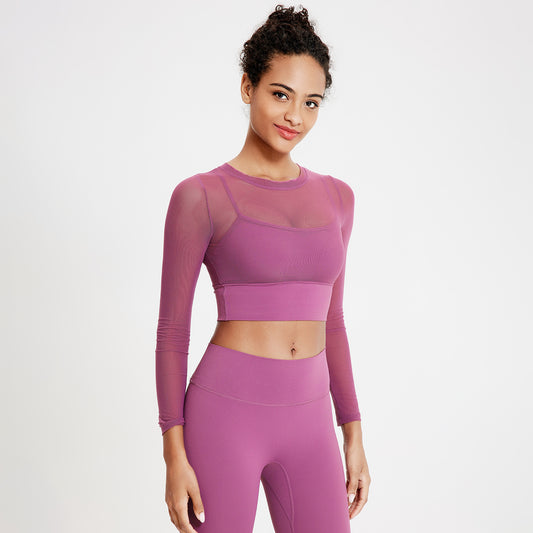 Sexy Mesh Round Neck Yoga Set