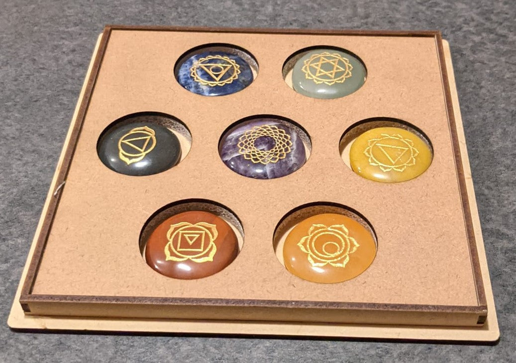 7 Stone Chakra Set Palm Stones Engraved Healing Stones Reiki Healing