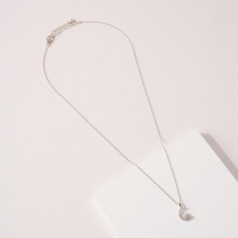 Crescent Moon and Star CZ Necklace