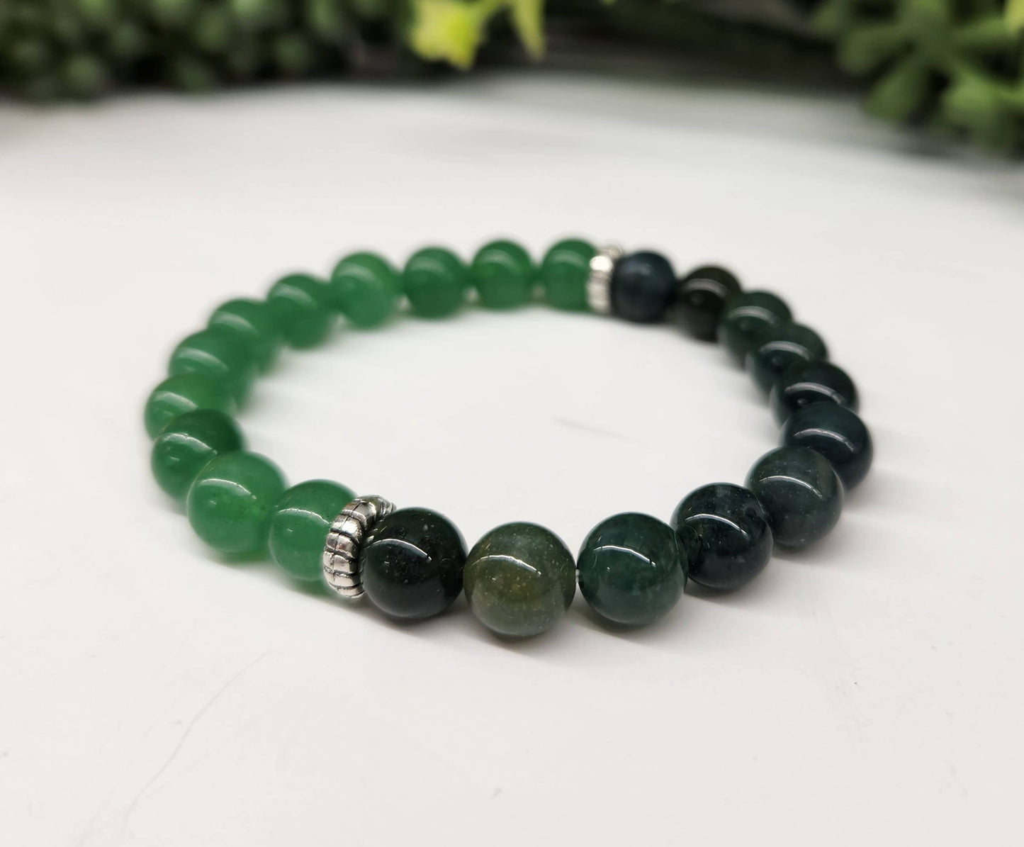 ABUNDANCE - Green Jade & Moss Agate Bracelet  8mm beads