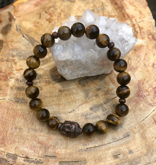 Tiger Eye & Buddha Gemstone Bracelet! Natural Gemstones!