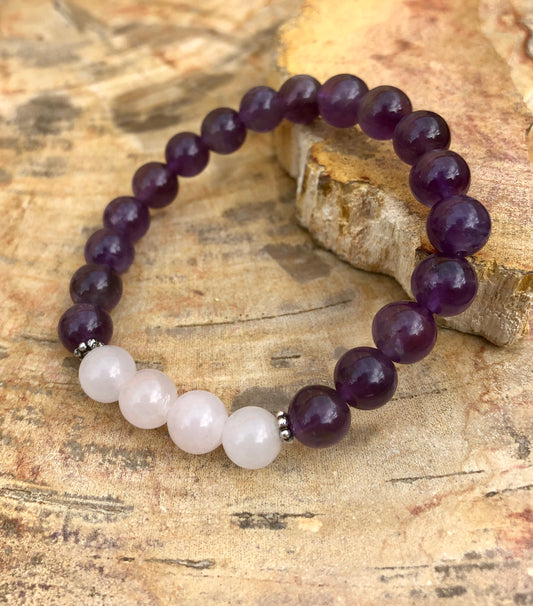 Amethyst & Rose Quartz Stretch Bracelet! Natural Crystals!