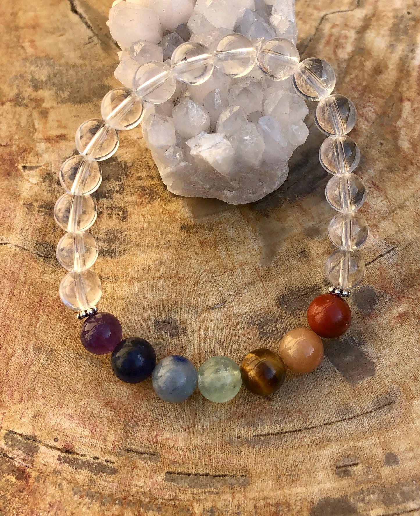 Chakra & Crystal Quartz Stretch Bracelet! Handmade Natural Stones!