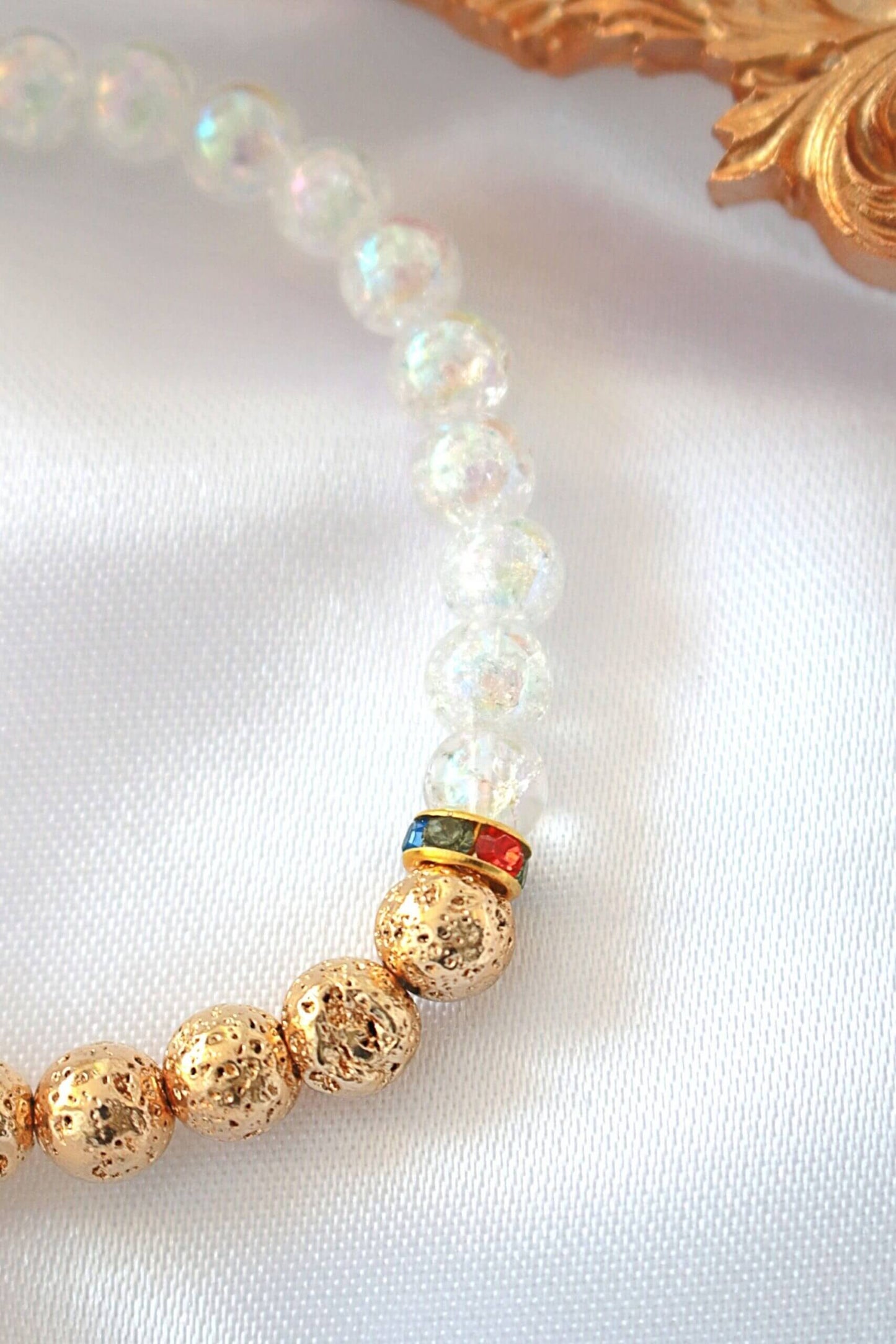 Aroma Diffuser Bracelet – Golden Lava Stone Elastic Bracelet