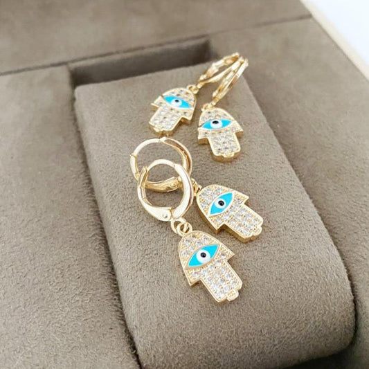 Hamsa Evil Eye Earrings, Gold Hoop Earrings, Hamsa Hand Charm, Hamsa