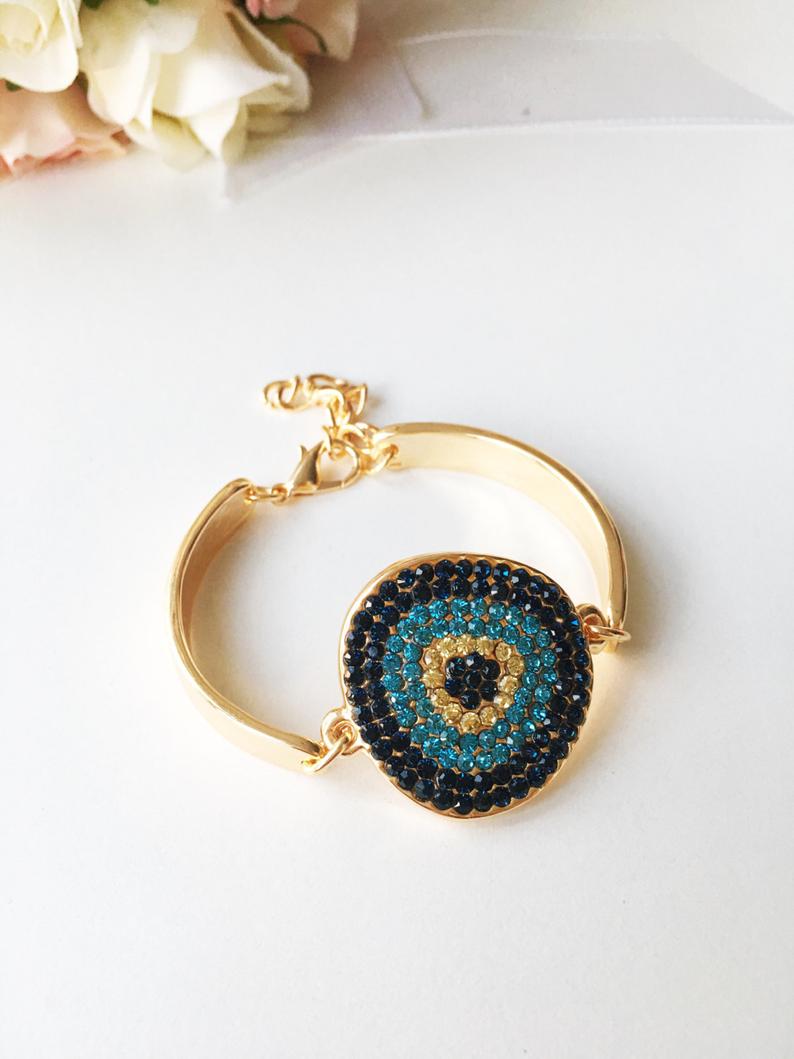 Evil Eye Bracelet, Gold Chain Bracelet, Evil Eye Zircon Charm, Greek