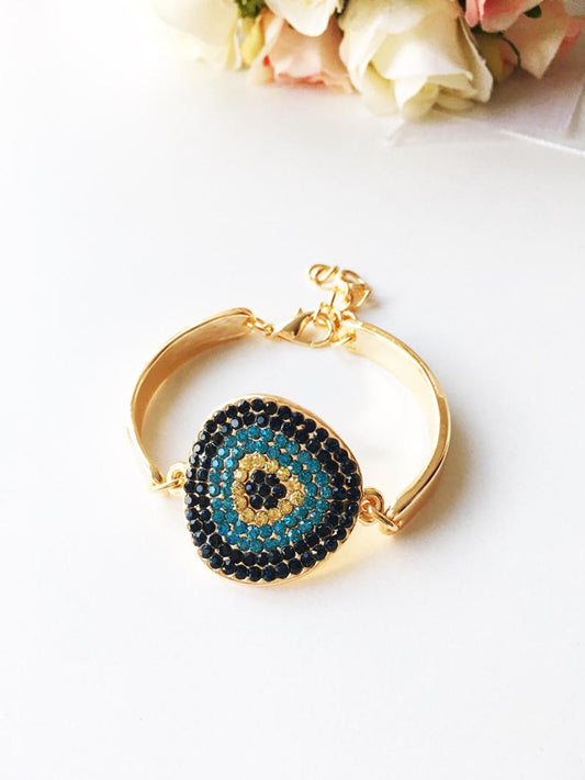 Evil Eye Bracelet, Gold Chain Bracelet, Evil Eye Zircon Charm, Greek