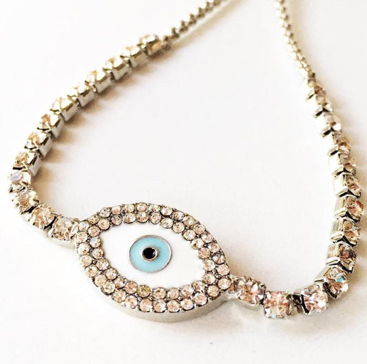 CZ Evil Eye Bracelet, Adjustable Evil Eye Bracelet, Zircon Charm