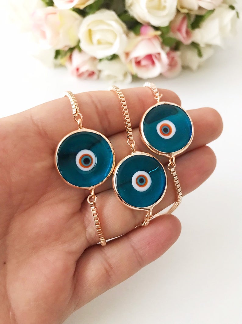 Murano Evil Eye Bracelet, Adjustable Rose Gold Bracelet, Greek Jewelry