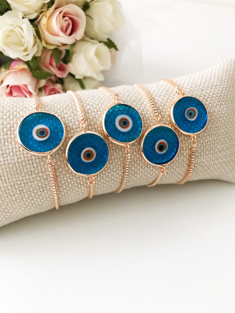 Murano Evil Eye Bracelet, Adjustable Rose Gold Bracelet, Greek Jewelry