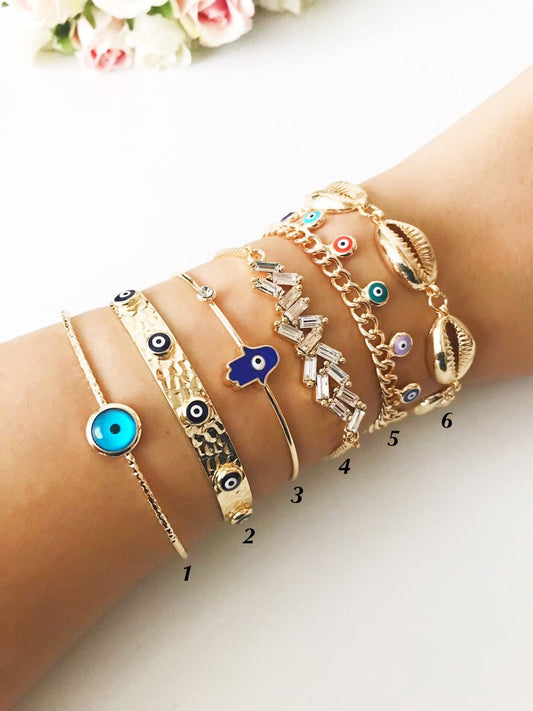 Evil Eye Bracelet, Gold Bangle Bracelet, Evil Eye Hamsa Jewelry