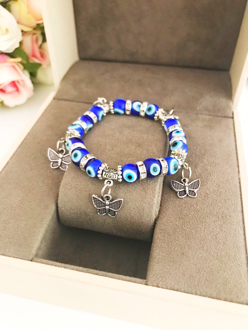 Evil Eye Stretch Bracelet, Butterfly Charm Bracelet