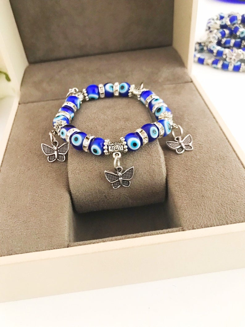 Evil Eye Stretch Bracelet, Butterfly Charm Bracelet