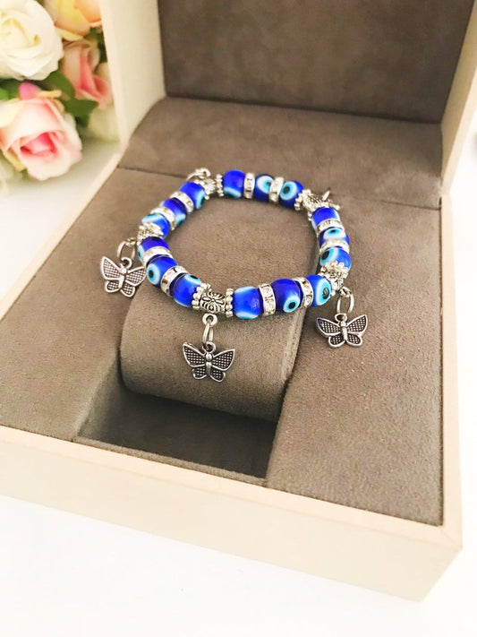 Evil Eye Stretch Bracelet, Butterfly Charm Bracelet