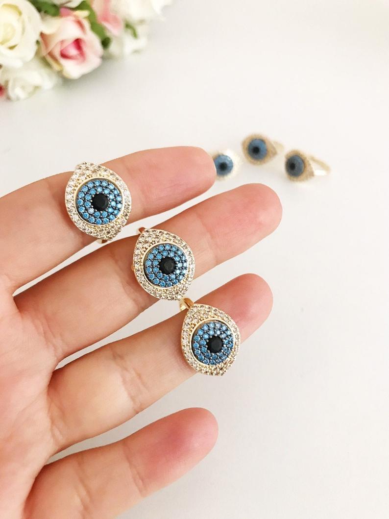 Adjustable Ring, Evil Eye Ring, Evil Eye Charm Ring, Evil Eye Jewelry